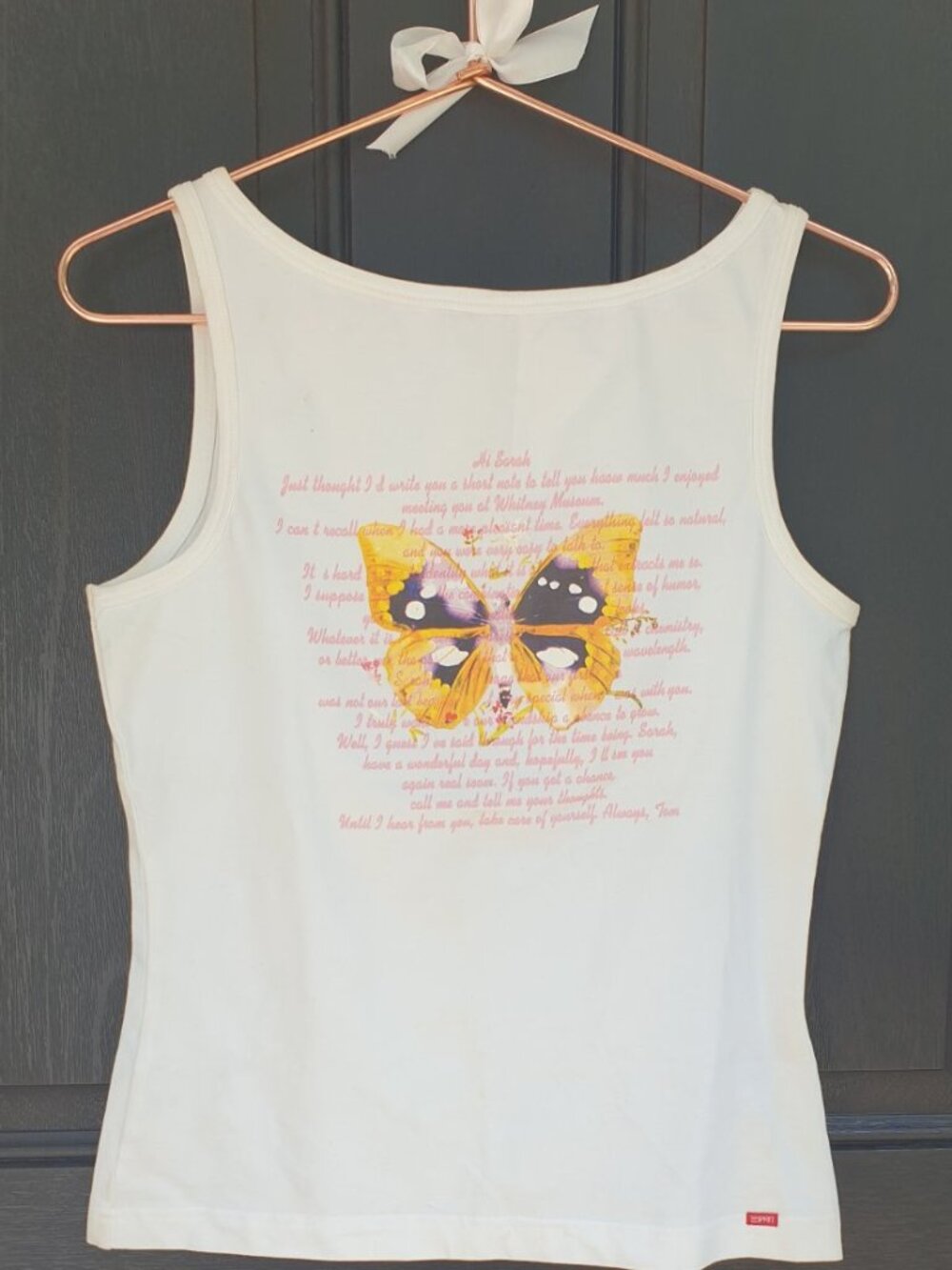 Esprit Tank Top White Cotton Butterfly Fashion Women Girls Casual Wear Size S